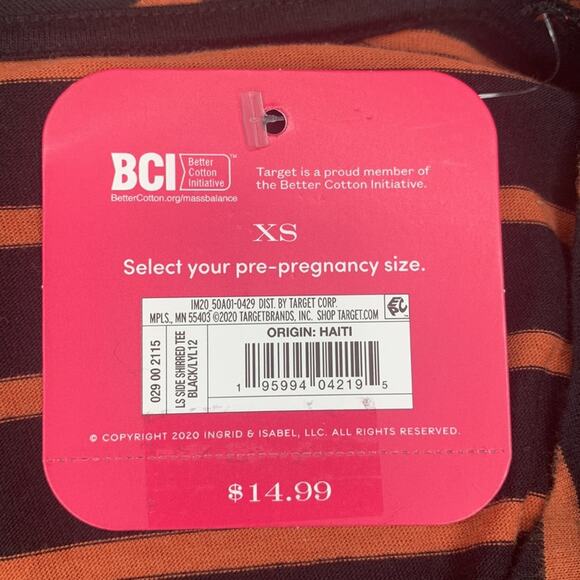 Isabel NWT Maternity Top Long Sleeve Pullover Striped Black and Orange Size XS - Picture 9 of 9